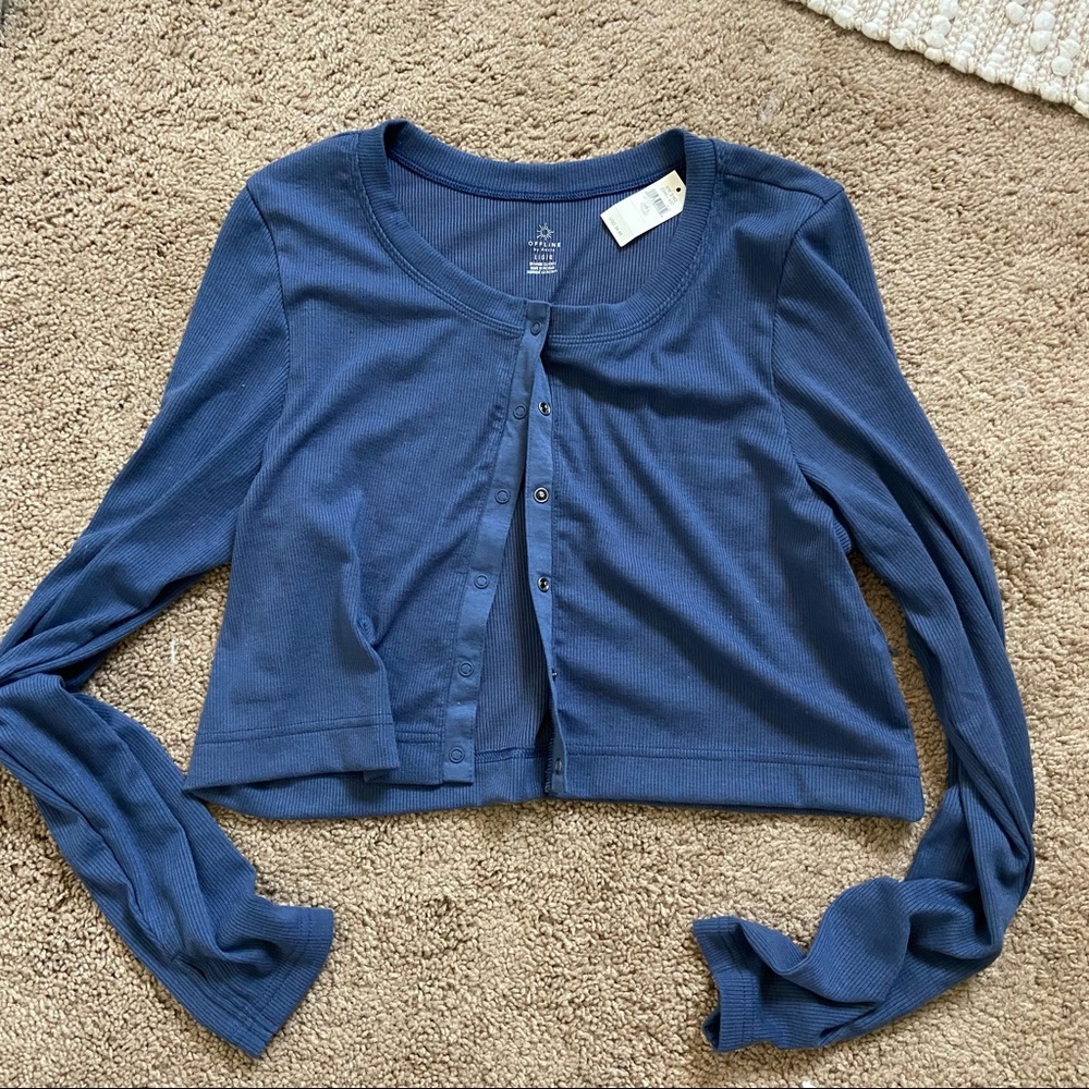 Aerie Offline blue ribbed cardigan. NWT. Size L. Runs small.